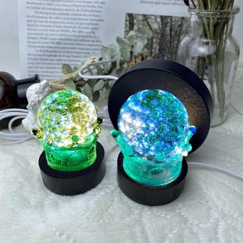 Handmade Wooden LED Light Dispaly Base 3D Crystal Glass Resin Art Ornament Night Lamp Lighted Stand X7YC