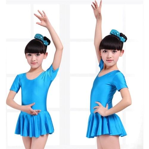 Childrens Ballet Uniforms With Short Sleeves 3 Colors Kids Ballet Dancing Stage Performance Dress Daily Dance Training Suit