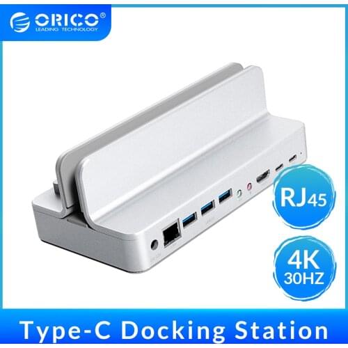 ORICO USB 3.0 HUB Type-C PD Charging Docking Station USB-C to HDMI-Compa/RJ45/USB3.0/Audio/Microphone Universal Docking Station