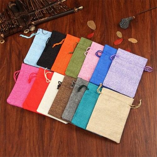 50pcs/lot Jute Bags Burlap Drawstring Gift Bag Linen Storage Pouches Wedding Party Favor Candy Jewelry Packaging Bags