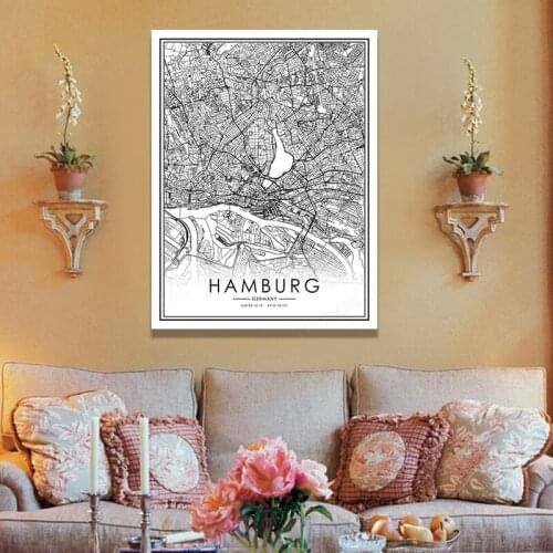 HAMBURG Map Wall Art for Living Room, Country Names Map Canvas Prints Decor, Modern Painting Home Decorations