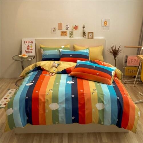 Colorful Starry Sky Cotton Cartoon Duvet Cover Bed Linen Fitted Sheet Pillowcases Bedclothes Queen Size 4PCS Twin 3PCS