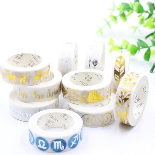 KSCRAFT 15mm*7m Adhesive Tape for Scrapbooking DIY Craft Sticky Deco Masking Japanese Paper Washi Tape Gold Sliver Series