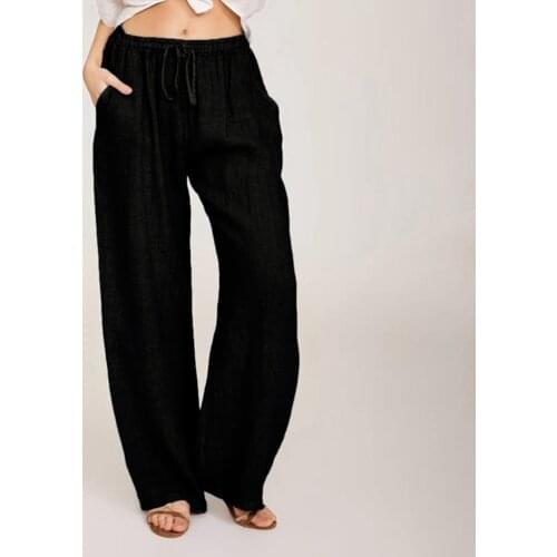 Casual Solid Cotton Linen Leggings Women Drawstring Elastic Waist Legging Long Wide Leg Pants Woman Pantalon Pour Femme