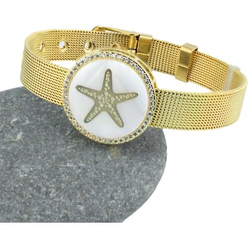 Summer Beach Shell Starfish AAA Cubic Zircon Charm Bracelet for Woman Man Stainless Steel Watch Belt Bangle Jewelry Gift
