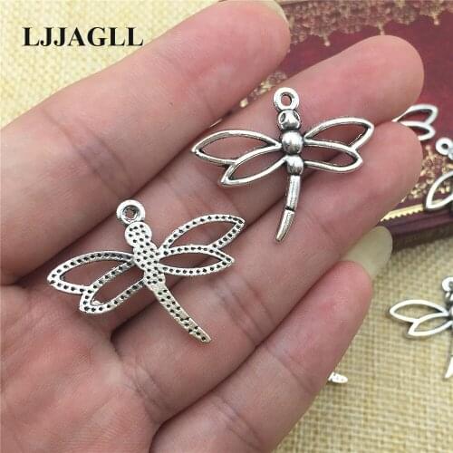 LJJAGLL 80pcs 32*26mm Tibetan Silver Plated Dragonfly Animal Pendants Charms Diy Metal Charm Jewelry Accessories Findings ADW003