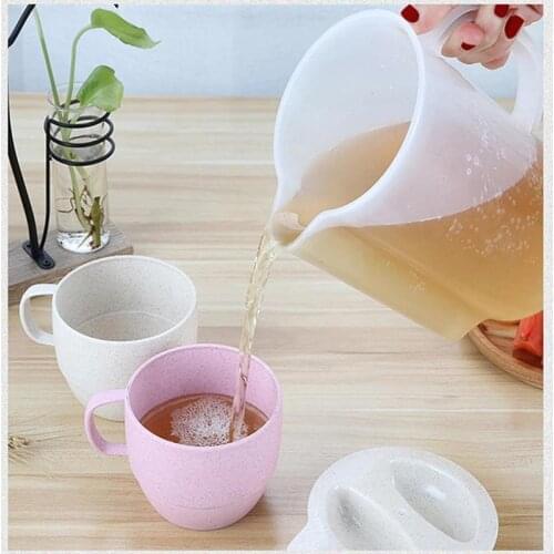 Reusable Ecological Plastic Kettle Biodegradable Wheat Straw Drinking Cup Set Drinking Kettle Portable Kettle Set Picnic Parts