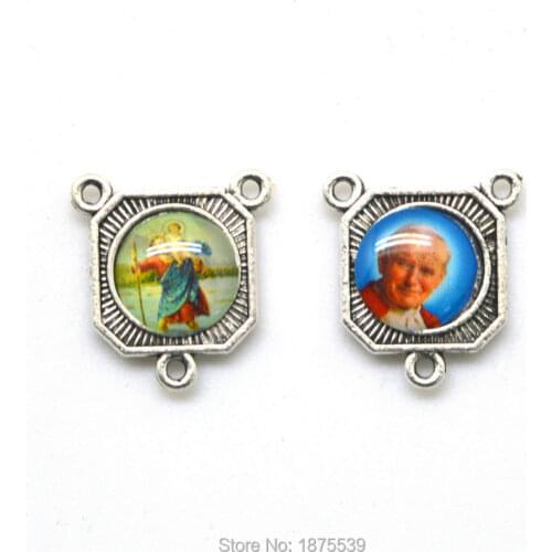 Fashion Square Rosary Centerpiece One Side St Christopher Another Side Papa
