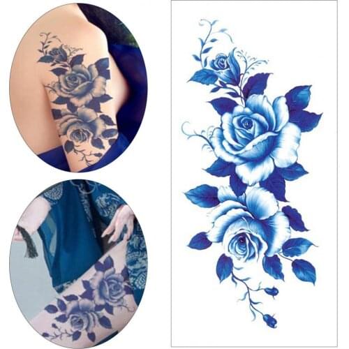 Non-irritating Tattoo Self-adhesive Bright Color Rose Flower Waterproof Temporary Tattoo Sticker Body Art Arm Fake Sleeve Tatoo