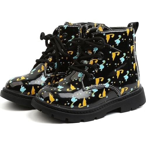 New 2021 Childrens Martin Boots Portable Cartoon British Printed PU Leather Boy Autumn Winters Boots Girl Fashion Shoes