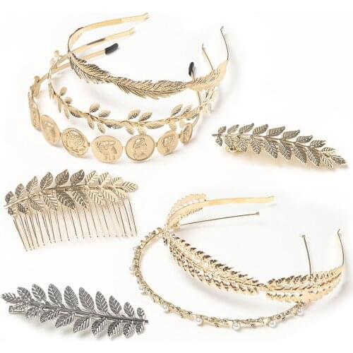 New Fashion Ins Alloy Leaf Plate Hair Catch Clip Spring Clip Baroque Gold Coin Portrait Headband Hair Accessories
