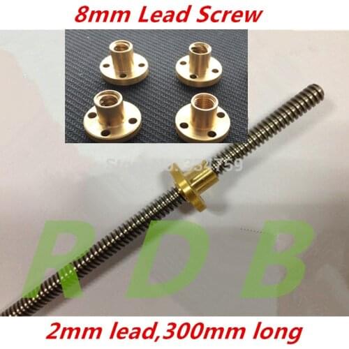 New THSL-300-8D 8mm Lead Screw Dia 8mm ,Lead 2mm, Length 300mm with Copper Nut of 8mm lead screw