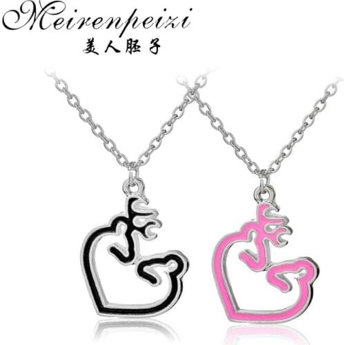 Black Pink Double Horn Pendant Necklace Delicate Antler Necklace Deer Necklace Friendship Bridesmaid Boho Jewelry Christmas Gift