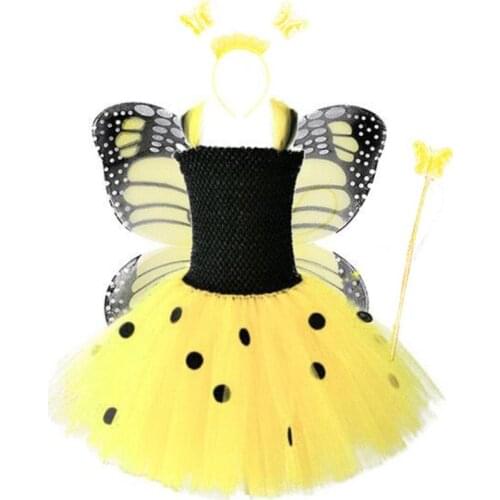 2020 Infantil Real Girls Tutu Dress Baby Fluffy Tulle With Butterfly Wing Halloween Kids Party Cosplay Costume Dresses2-10Y