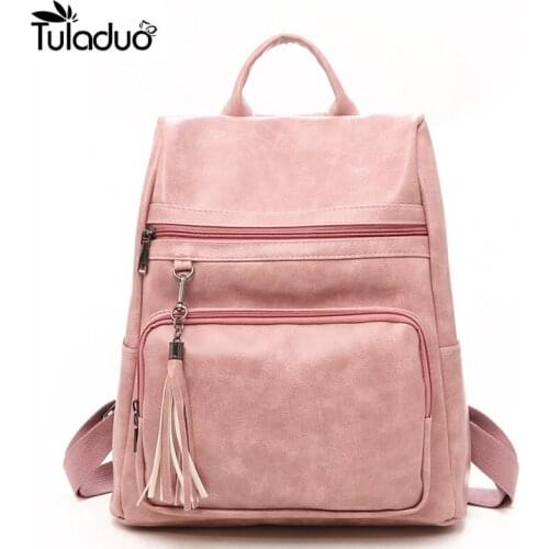 New Fashion Korean Women Casual Backpack Leather Tassels Zipper Bags Big Capacity Girls School Casual Bag Mochila Feminina