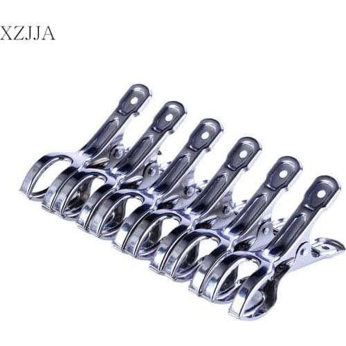 XZJJA 6Pcs/Lot Stainless Steel Clothes Pegs Useful Beach Towel Clips Household Quilt bed sheet Clothespins Hanging Clothes Pins