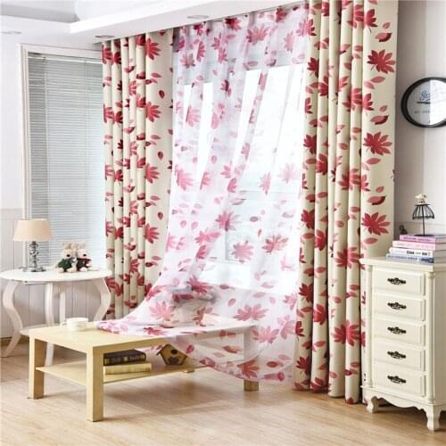 Pastoral Style Red Maple Leaf Window Screen Sheer Panels Balcony Full Shade Printing Curtain For Living Room Bedroom
