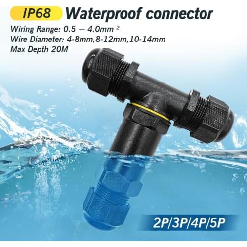 IP68 Waterproof Connector Electrical T-type Cable Connectors 450V 24A 4-12mm Outdoor LED Light Wire Waterproof Junction Box