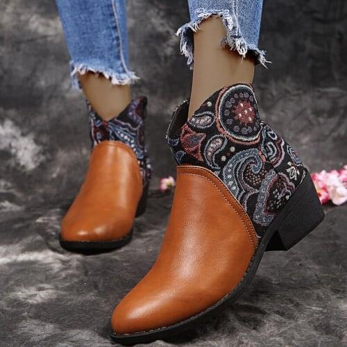 2021 ladies ankle boots autumn and winter ladies embroidered pointed toe leather shoes comfortable womens shoes