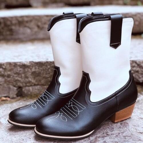 Womens Boots for Fall/winter New Style Pointed Thick Heel Embroidered Ladies Martin Boots Shoes for Women Platform Shoes 35-43