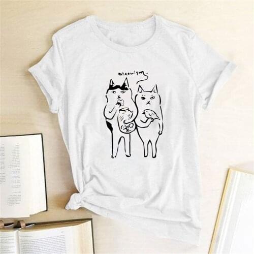 Cats Printing T-shirts Women Shirts Summer Graphic Tees Women Funny Round Neck Womans Clothing Fashionable Ropa De Mujer Verano