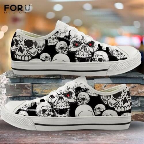FORUDESIGNS Classic Skull Head Pattern Women Vulcanized Shoes Breathable Ladies Spring Autumn Sneakers Light Mesh Flats Footwear