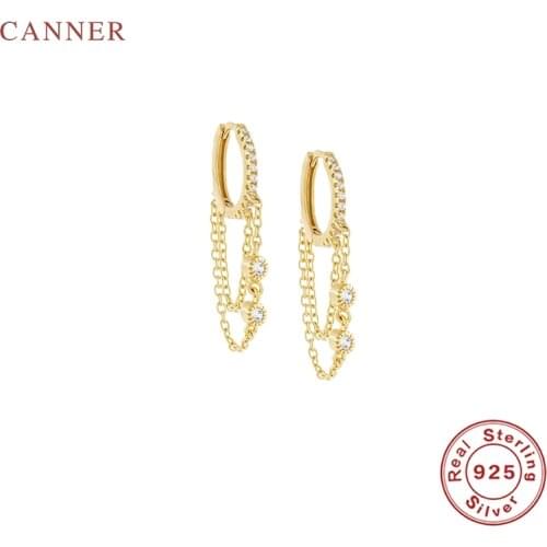 CANNER 925 Sterling Silver Earrings For Women Diamond Pendant Chain Earrings Hoops Zircon Korean Pendientes Silver/Gold Jewelry