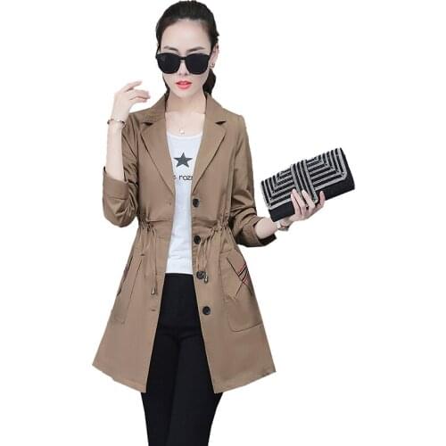 Womens windbreaker coat womens new spring autumn coat fashion medium long section high-end plus size womens coats tide