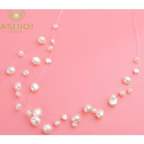 ASHIQI Multilayer White Natural Baroque Pearl Choker Necklace for Women Simple Style Handmade DIY Wedding Party Jewelry gift