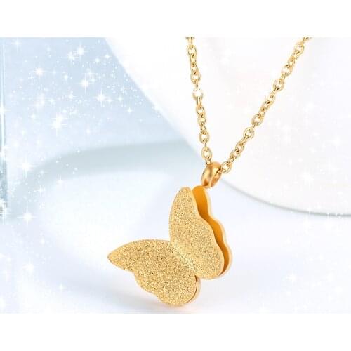 Golden Stainless Steel Butterfly Necklace Cute Insect Pendant Necklace Female Peng Girl Child Fashion Jewelry Birthday Gift