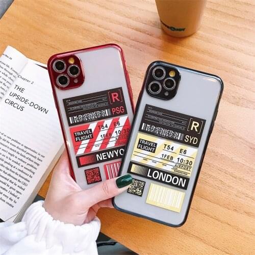 Ins City Air Ticket Boarding Pass Label Phone Case For IPhone 11 12 Pro X XR XS Max 7 8 Plus Soft Transparent Protect Cover