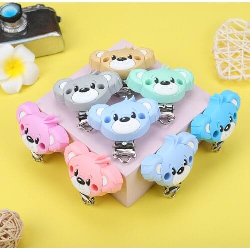 Sunrony 10pcs Bear Silicone Pacifier Clips BPA Free Cartoon Animal Teether Beads Pacifier Clip Baby Oral Care Nurse Toys
