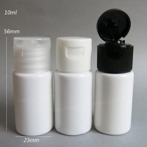 100 x 10ml Portable Outdoor Travel set of Flip Top Cap of Mini Empty Plastic Lotion Bottle 10cc White Cosmetic Container