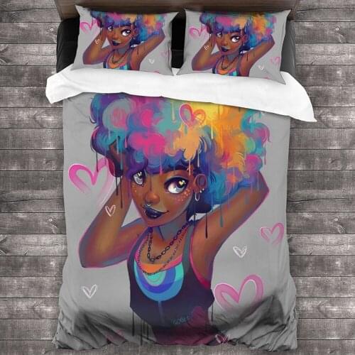 Pink Camouflage African Girl Duvet Cover Black Women 2/3pcs Beddding Sets Soft Microfiber Quilt Cover with Pillowcases Queen