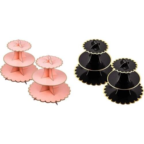 2Pcs Cardboard Cupcake Holder Dessert Tower 3 Layers-ABUX