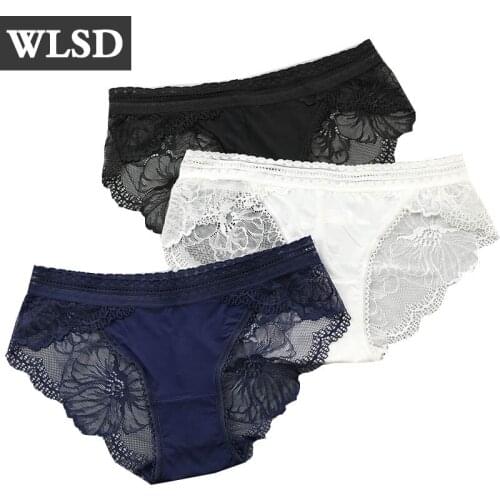 3Pcs/lot Sexy Lace Panties Seamless Women Nylon Silk Briefs Ladies Hollow Out Temptation Underwear Transparent Lingerie