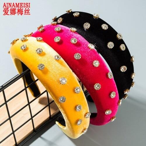 AINAMEISI Women Velvet Headbands Party Fashion Hair Accessories Rhinestone Hairbands Elegant Wide Hair Hoop Wedding Hair Jewelry