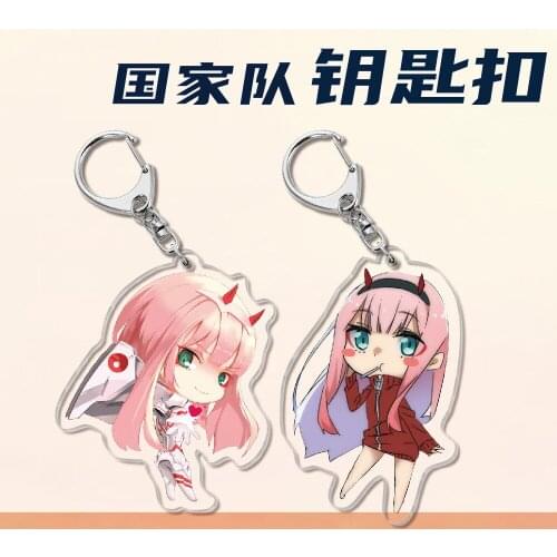 Anime DARLING In The FRANXX Cosplay Acrylic Keychain Toy Zero Two Figures Keyring Double-sided Key Chain Pendant Gift