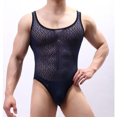 Sexy Teddies Bodysuits Mesh See Through Shapewear Male Slimming Wrestling Body Shaper Gay Underwear U-convex Pouch Jumpsuits