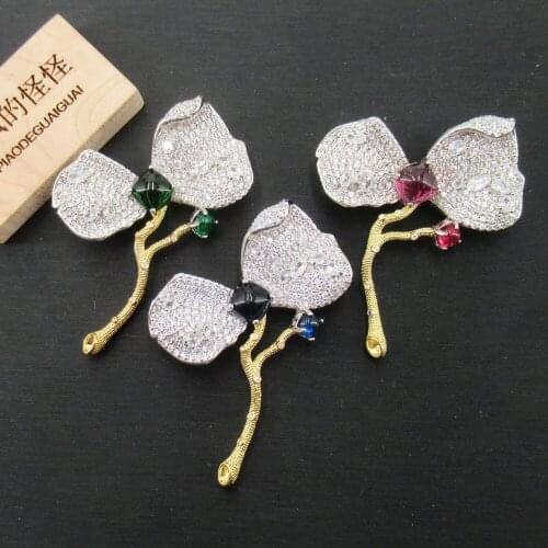 APDGG 47x62mm Mixed Color golden plated Cz micro flower brooch
