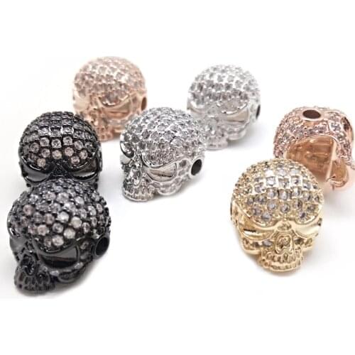 Retro DIY Skull Beads 10x14mm Black Rose Gold Zirconia Spacer Charm Beads for Bracelet Jewelry Making Men Jewelry Accessories