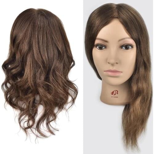 Hot Selling Female 16" Hairdresser Training Head With 100% Real Human Hair Mannequin Head For Hairstyles Practice Wig Doll Heads