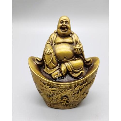 China Brass Statue Luck Wealth Yuanbao Maitreya Metal Crafts Home Decoration