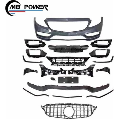 C-class w205 C63 body kit fit for 2019 year high quality c class w205 c63 front bumper grille rear lip exhaust tip body kit