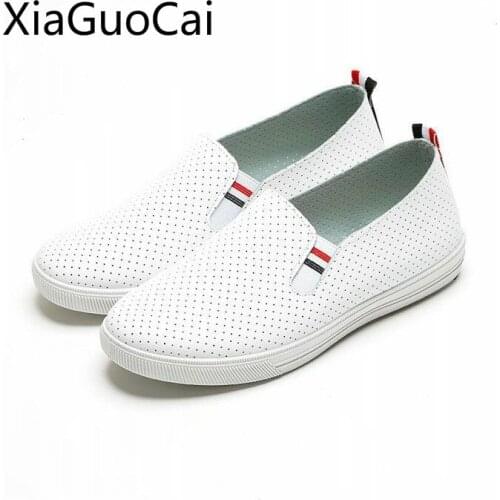 Leather New Hollow Womens White Casual Shoes Breathable Hollow Female Flat Casual Shoes Soft Leather Ladies Sneakers Shoes