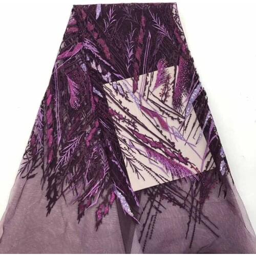 African Lace Fabric 2019 High Quality Lace Sequins French Net Lace Tulle Mesh Fabrics Latest Wine Color Lace Fabrics ZP1015