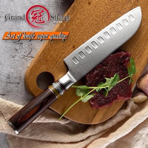 Damascus Kitchen Knives Santoku 7 Inch vg10 Japanese Damascus 67 Layers Chef Cooking Tools Stainless Steel Christmas Gift NEW