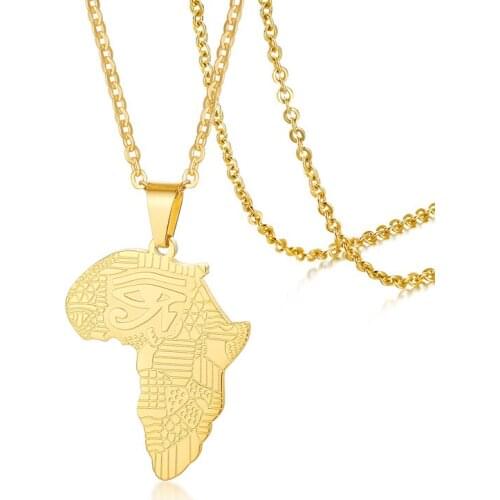 Geometric Pendant Personality Mens Stainless Steel Eye of Horus Africa Map Gold Pendant Necklace N00774