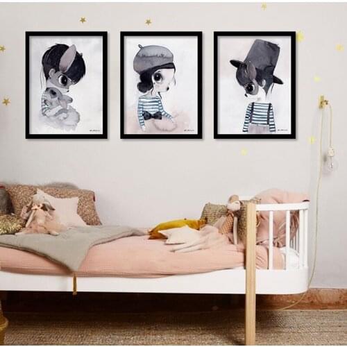 Cute Cartoon Girl Boy Art Prints Poster Wall Picture Children Room Decorative Canvas Painting