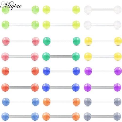 Miqiao 24pcs New Simple Acrylic Plus Stainless Steel Rod Tongue Nail Set Piercing Jewelry